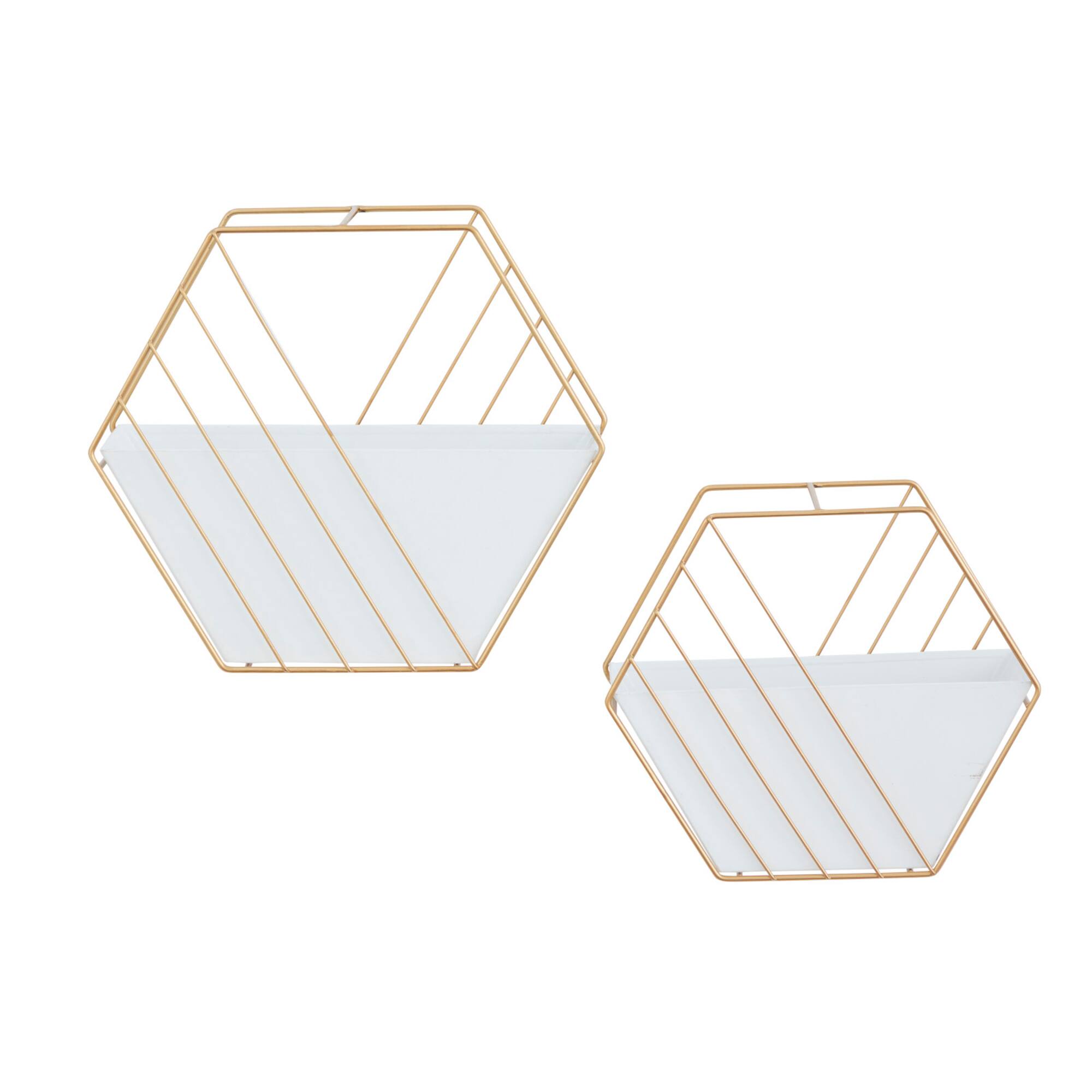 CosmoLiving by Cosmopolitan Set of 2 White Iron Contemporary Planter, 10" x 12" x 5"
